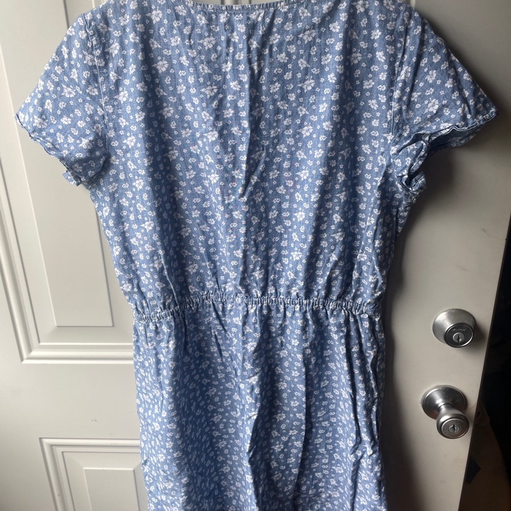 J.Crew Mercantile Sz M Blue Floral Faux Wrap Ruffle Cottage Core Mini Dress - Picture 3 of 13